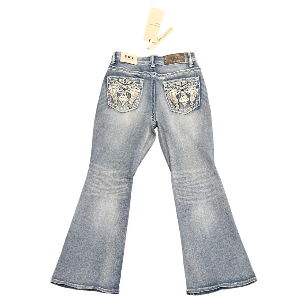 Sky Premium Collection Embellished Western Flare Jeans Mid-Rise Medium Wash 9/29